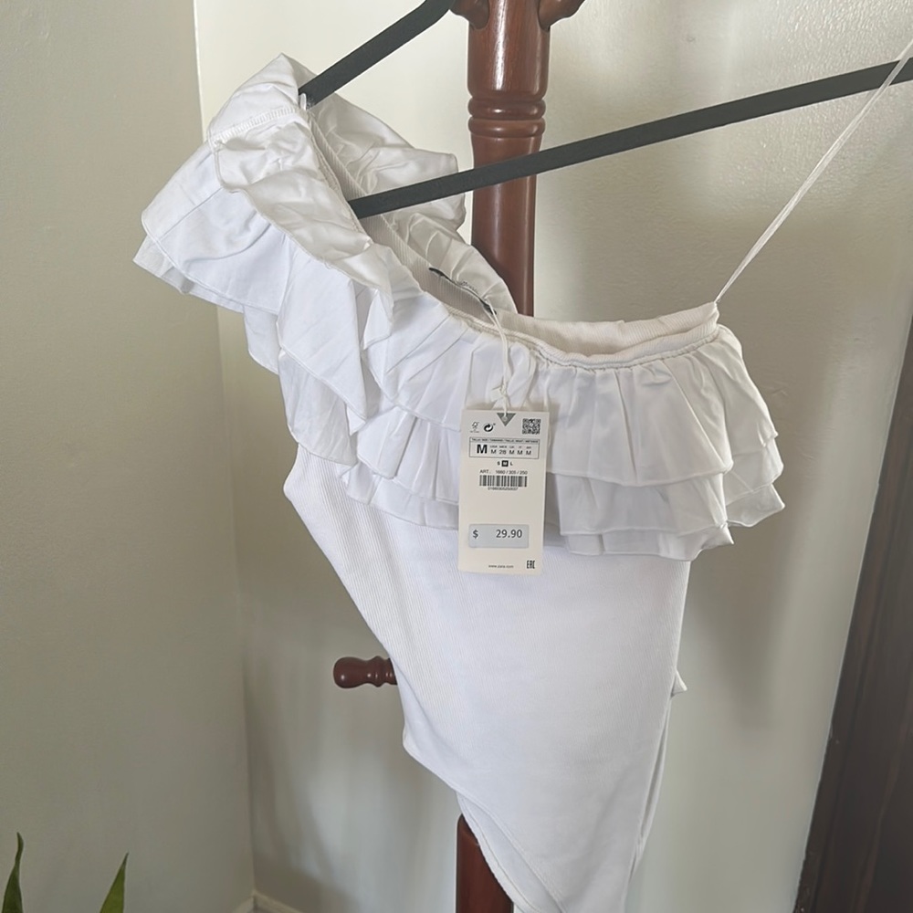 Ruffled one shoulder bodysuit